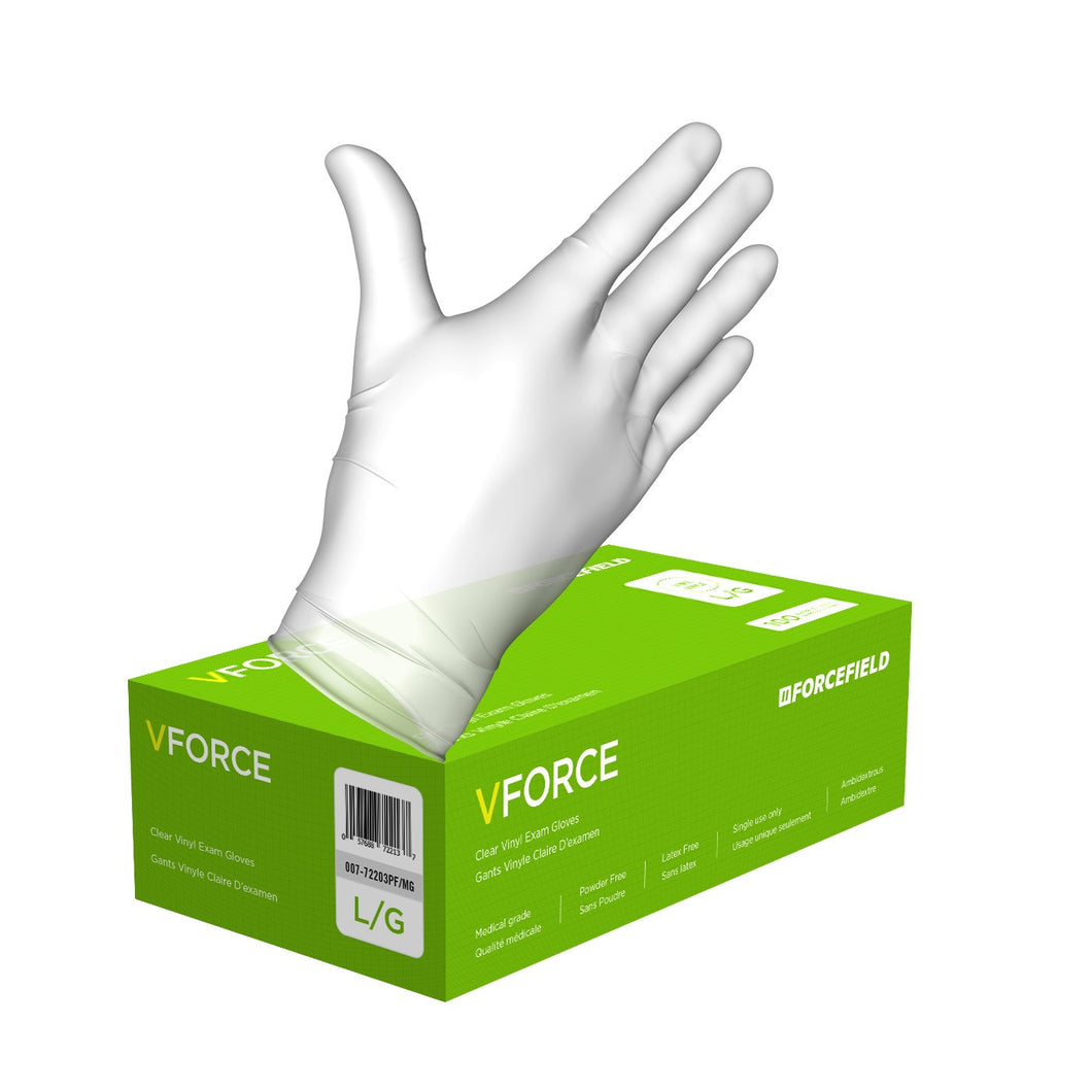 FORCEFIELD 007-72201PF/MG VForce Vinyl Disposable Examination Gloves, 1000/Case